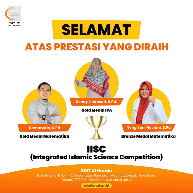 3 Guru SDIT Al Haraki berhasil meraih prestasi pada IISC (Integrated Islamic Science Competition)