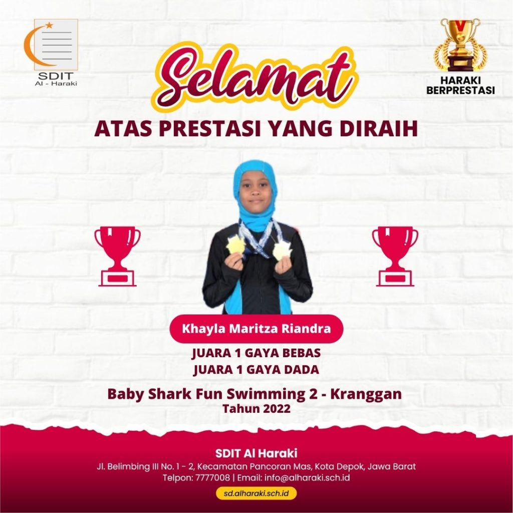 Khayla Maritza Riandra Juara 1 Gaya Bebas & Juara 1 Gaya Dada pada Baby Shark Fun Swimming 2 – Kranggan